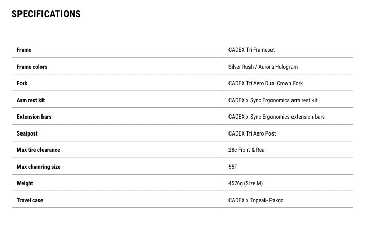 CADEX Tri Frameset and Aero Wheels frame specs