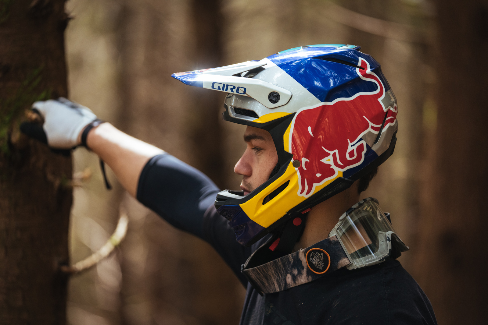 richie rude modeling red bull branded giro insurgent spherical mips full face helmet