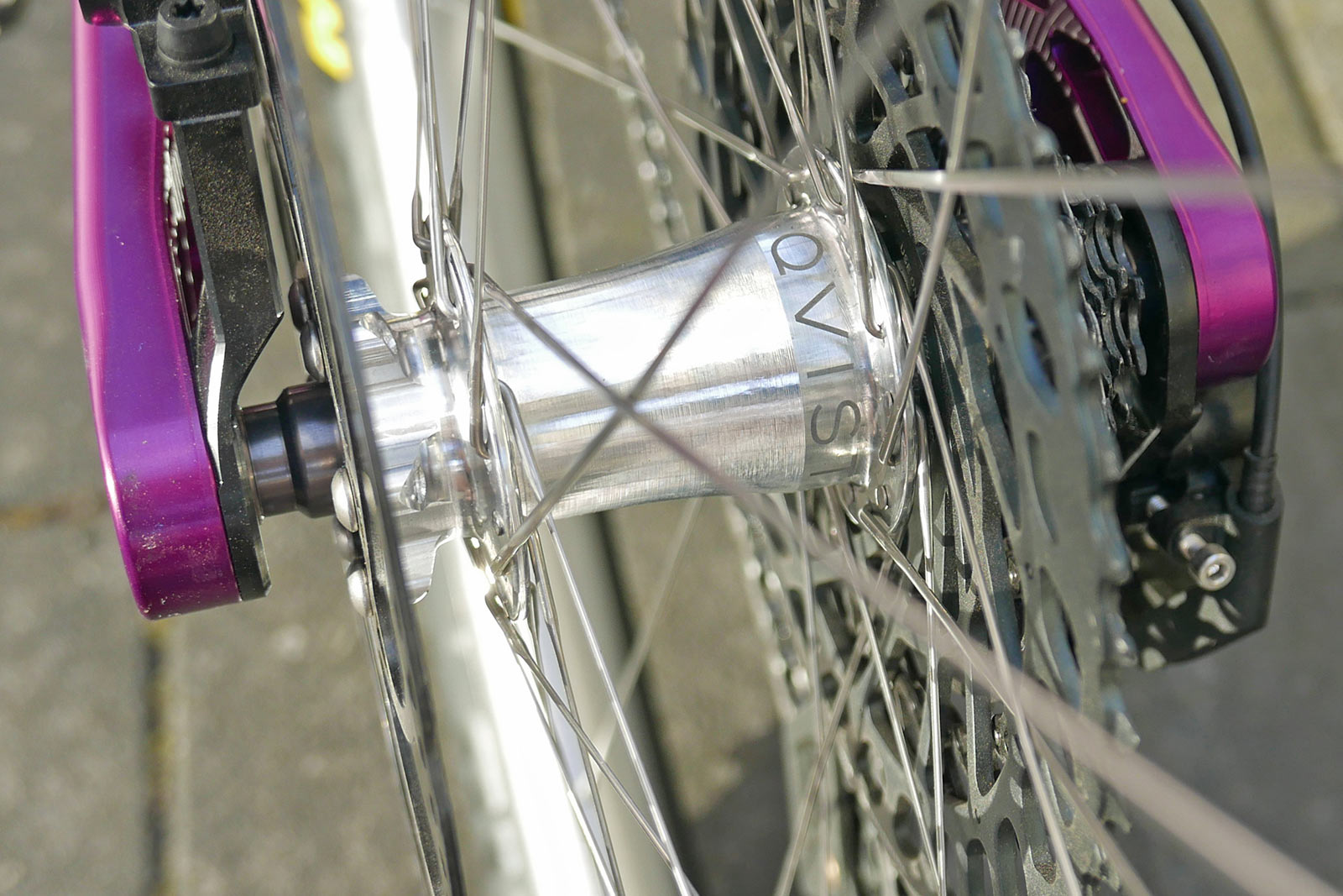 Qvist hubs, 128-tooth Double Ratchet ultra-fast 2.8° engagement mountain bike hub prototype, on-bike