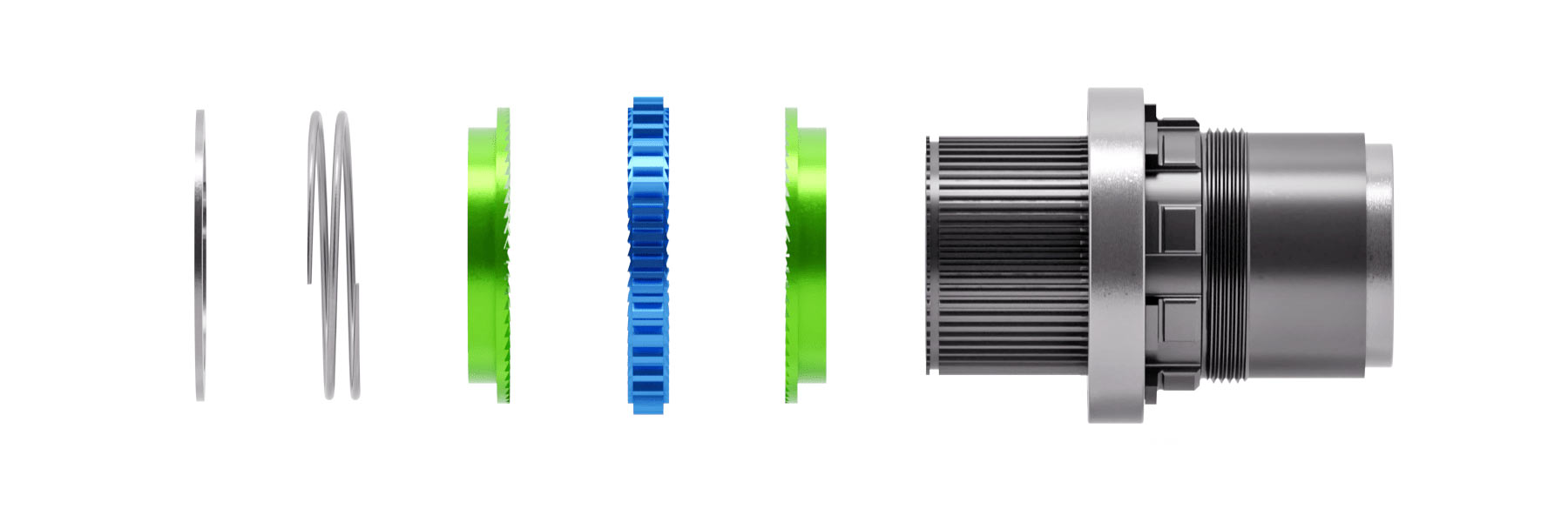 Qvist hubs, 128-tooth Double Ratchet ultra-fast 2.8° engagement mountain bike hub prototype, internals