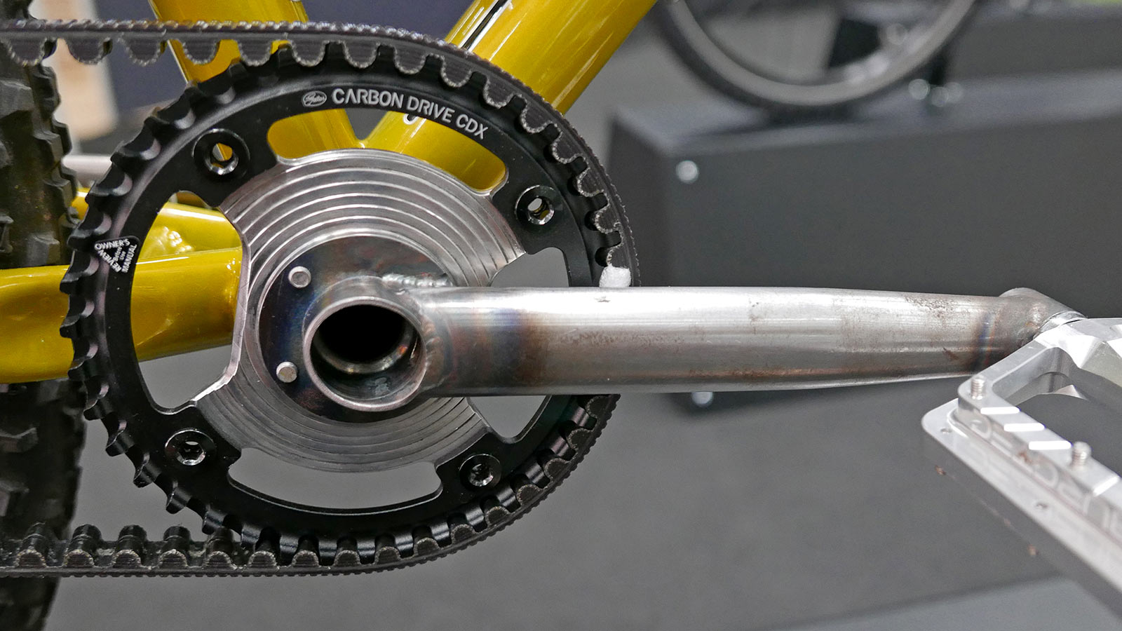 Sour Cybercranks tubular chromoly steel direct mount crankset prototype with Gates Carbon belt drive