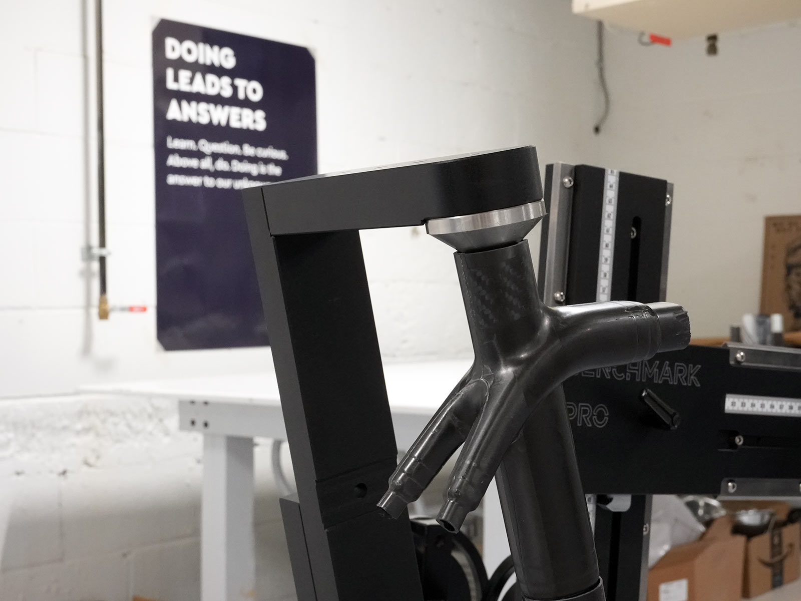 bridge bike works factory tour - frame assembly workstand