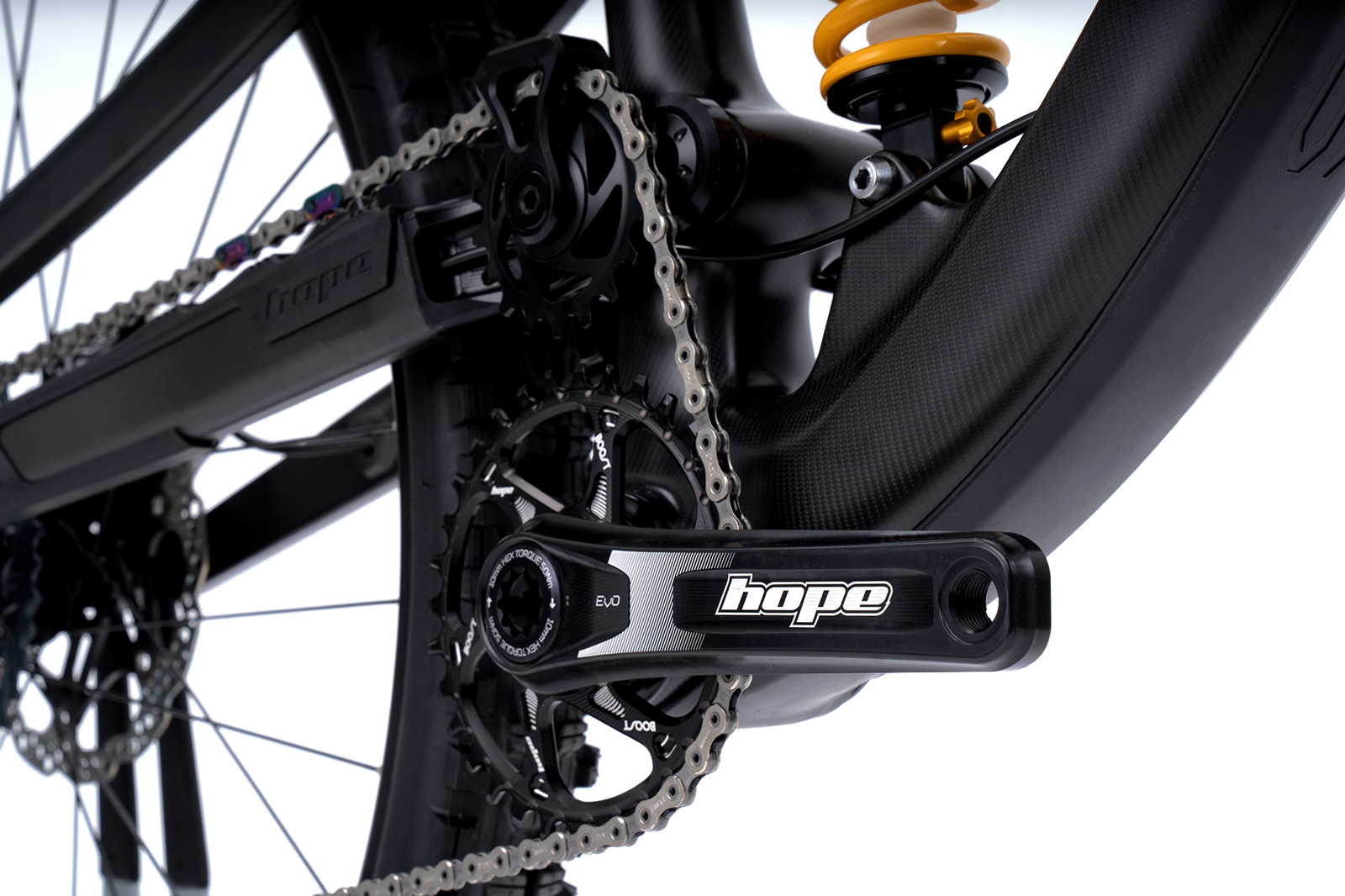 hope evo 155m cranks on hop hb916 enduro bike high pivot