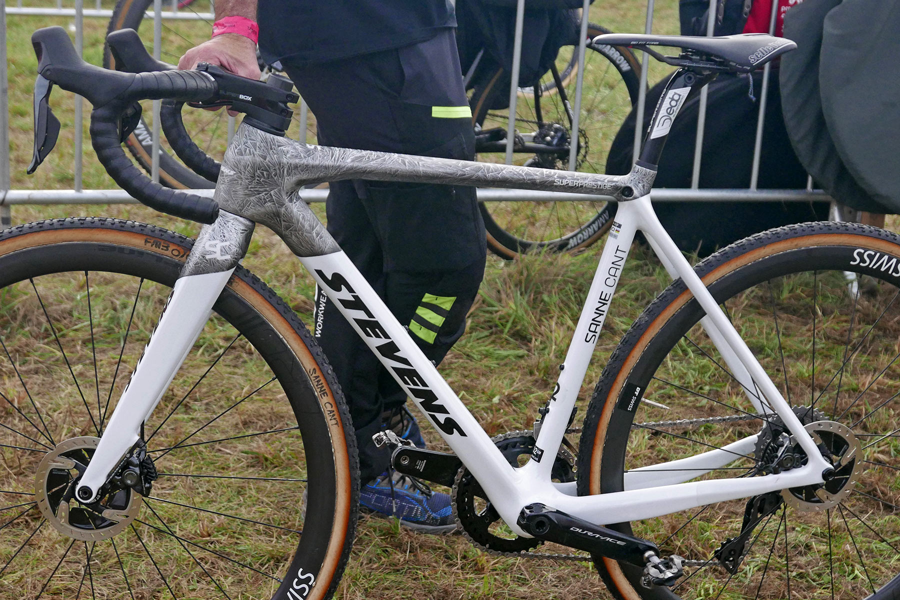 Sanne Cant racing new 2022 Stevens Super Prestige carbon cyclocross bike, UCI World Cup Tabor, non-driveside