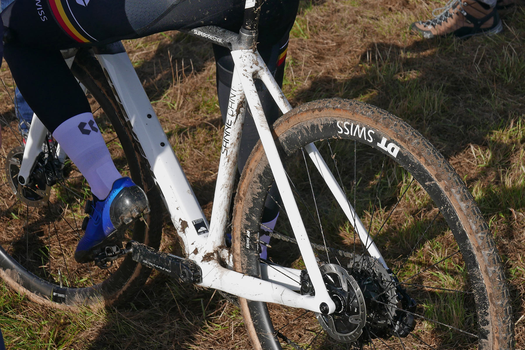 Sanne Cant racing new 2022 Stevens Super Prestige carbon cyclocross bike, UCI World Cup Tabor, frame rear detail