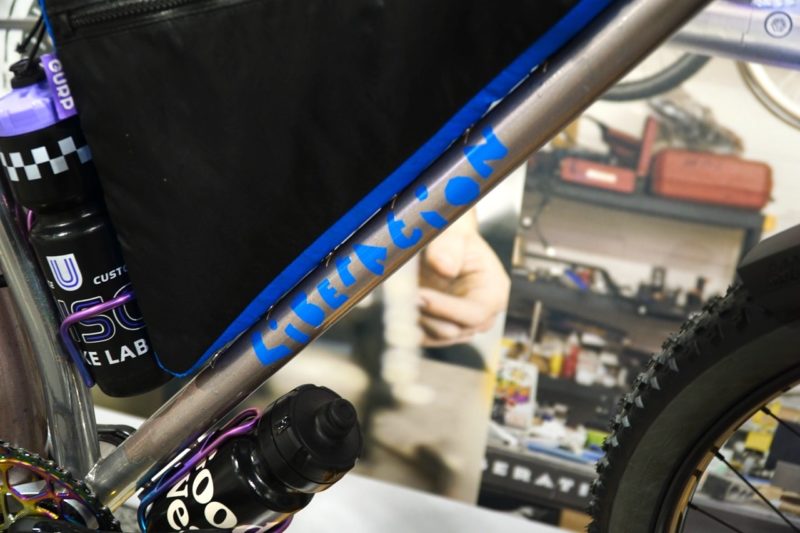 Liberation Fabrication down tube logo