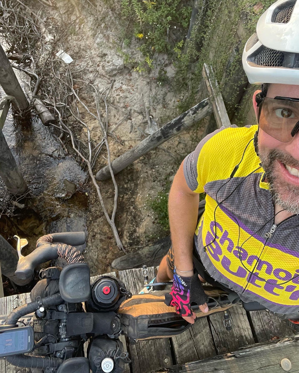 eddie o'dea along the mountain bike route of the eastern divide trail on a bridge