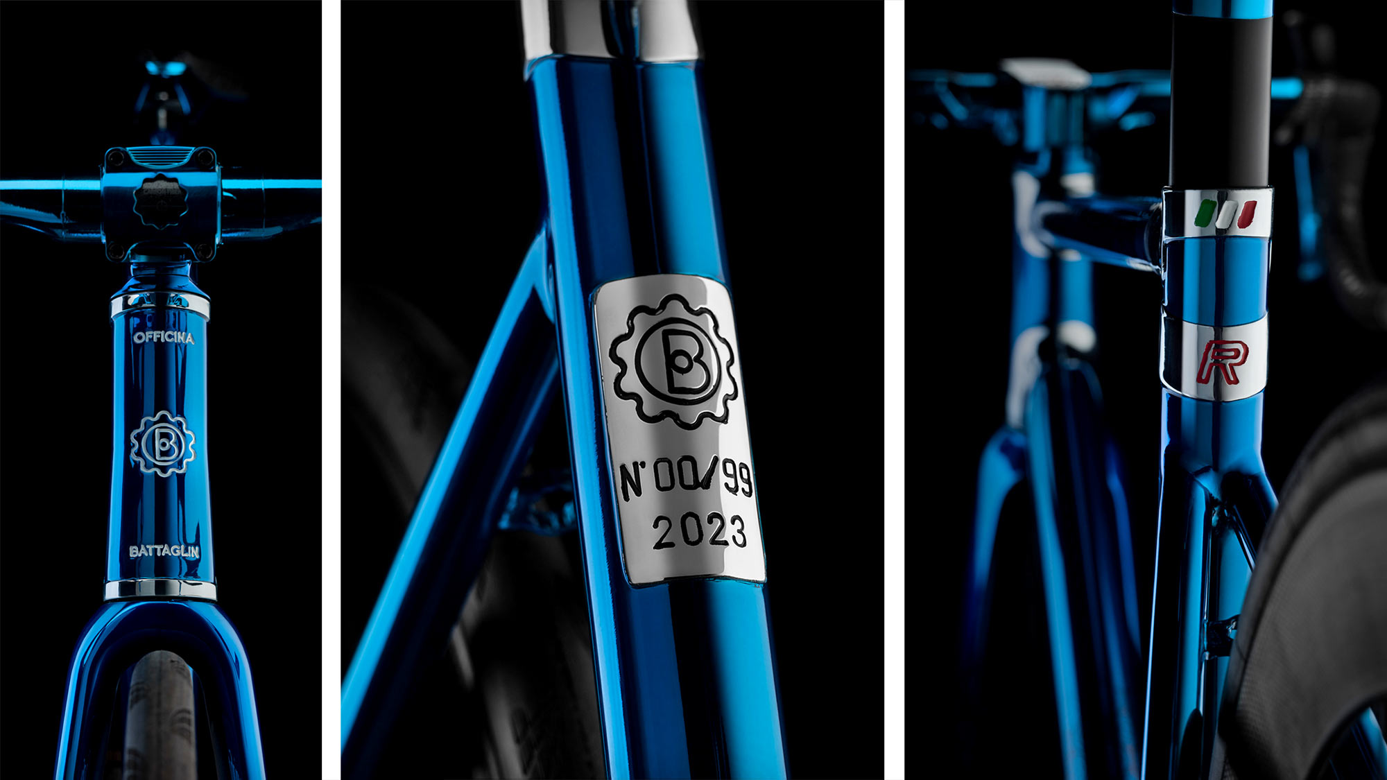 Battaglin Portofino R, custom-made-in -Italy modern integrated steel lugged road bike, cromovelato blue, details