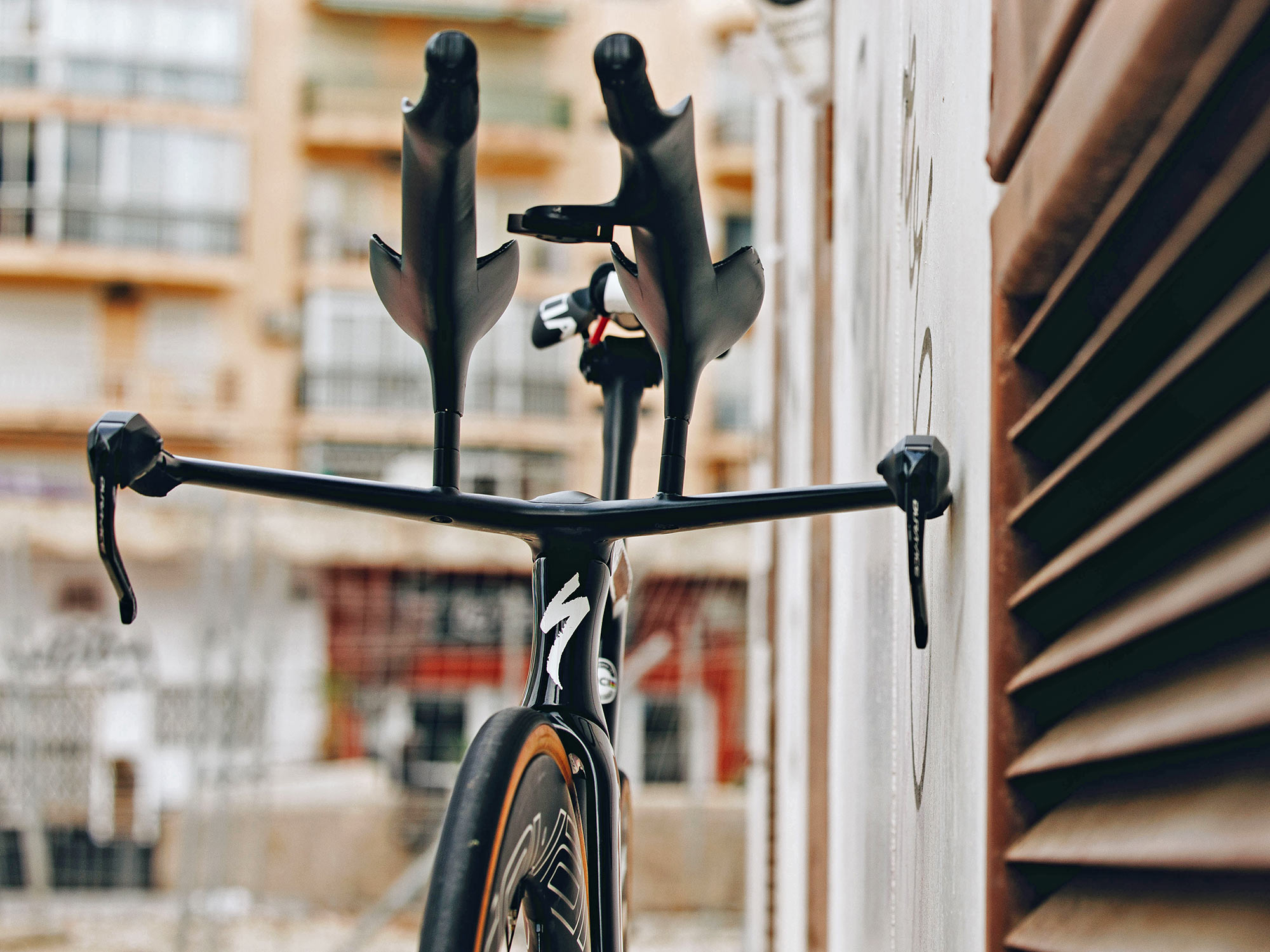 Specialized custom Shiv TT prototype aerobars, front view