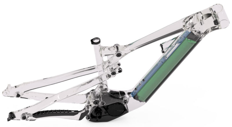 clear see through frame of fezzari timp peak eMTB
