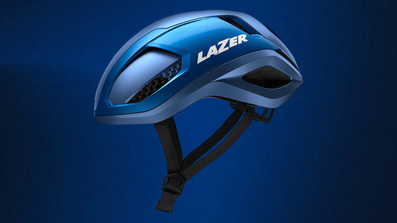 A side view of the Lazer Vento KinetiCore, Red Bull edition, against a blue background