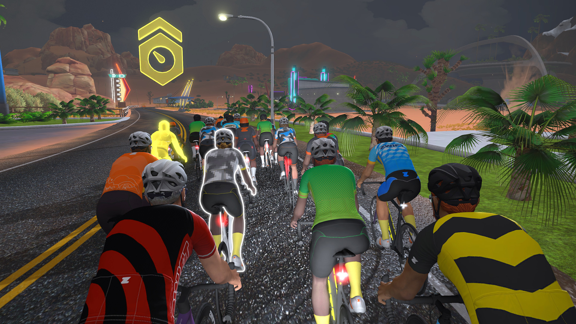 peloton in a zwift screenshot