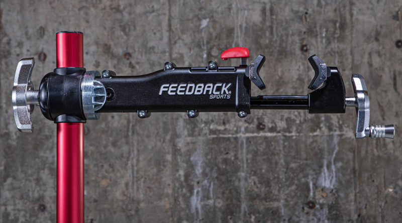 Feedback Sports Pro Mechanic lightweight folding aluminum bicycle repair stand, clmap side