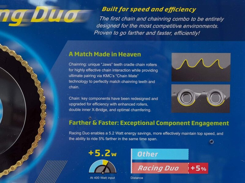 KMC racing Duo chain and chainring for improved power transfer
