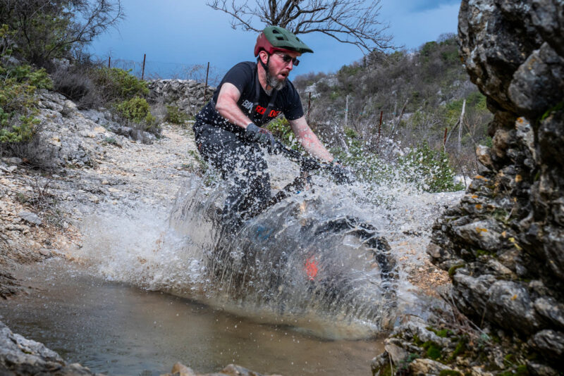 Next-gen Shimano eMTB ebikes transformed with AutoShift FreeShift automatic shifting, powered by LinkGlide, EP-801 & 11sp XT Di2, photo by Dan Milner, deep creek crossing