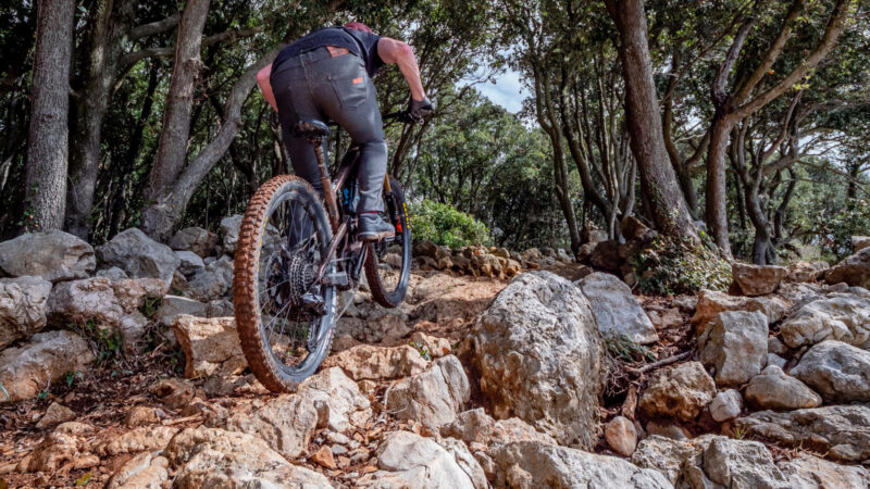 Next-gen Shimano eMTB ebikes transformed with AutoShift FreeShift automatic shifting, powered by LinkGlide, EP-801 & 11sp XT Di2, photo by Dan Milner, riding away