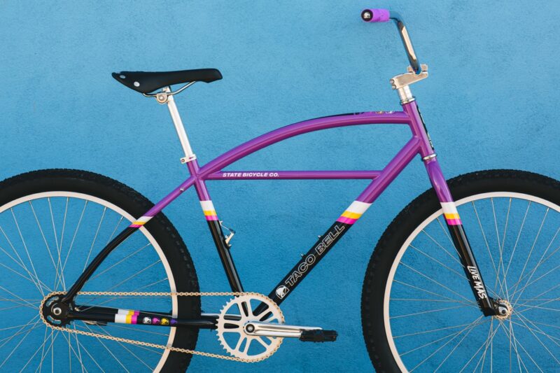 State Bicycles x Taco Bell Klunker side view without frame bag