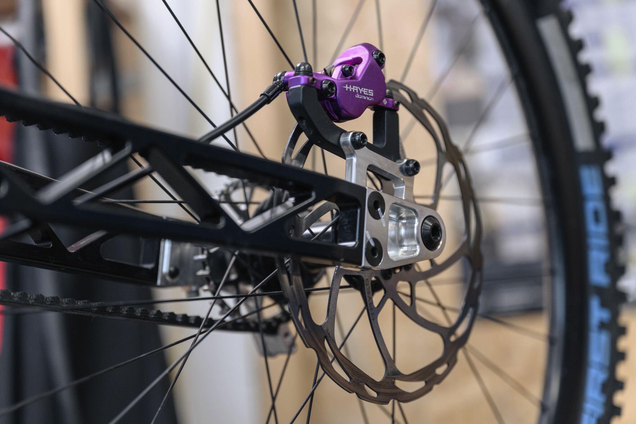 Hayes Dominion A4 caliper mounted to a bike.