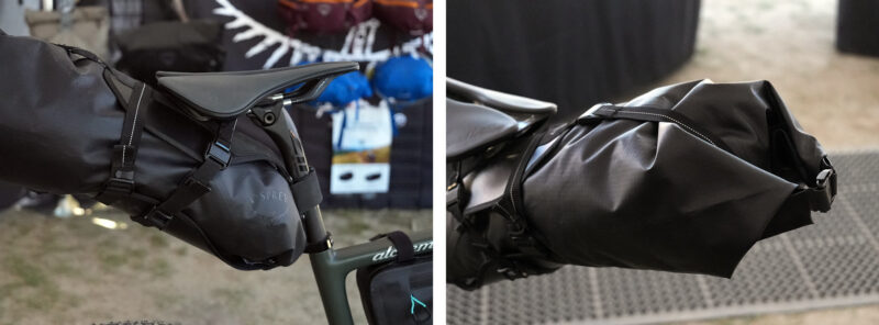 closeup details of prototype osprey bikepacking bags