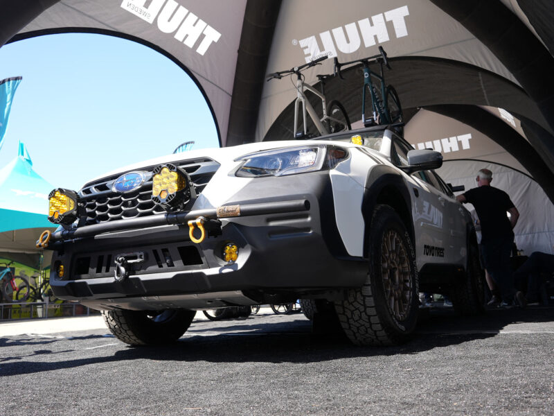 custom overland subaru outback in Thule booth