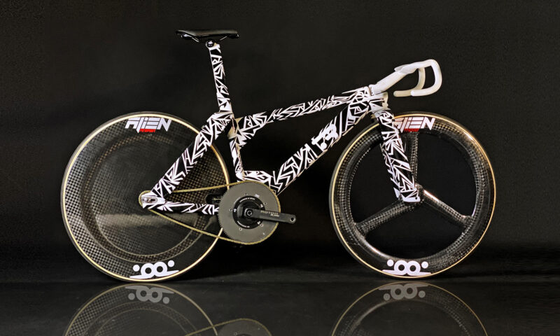 TRed X23 Swanigami individualized aerodynamics 3D-printed scandium aluminum alloy track bike prototype, complete