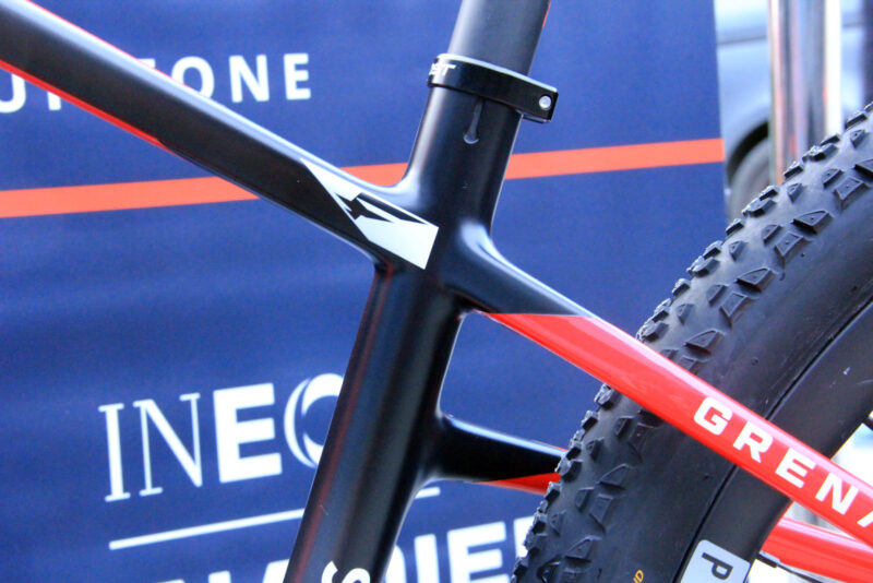 tom pidcock pro bike check pinarello dogma xc hardtail asymmetric rear triangle details non drive side