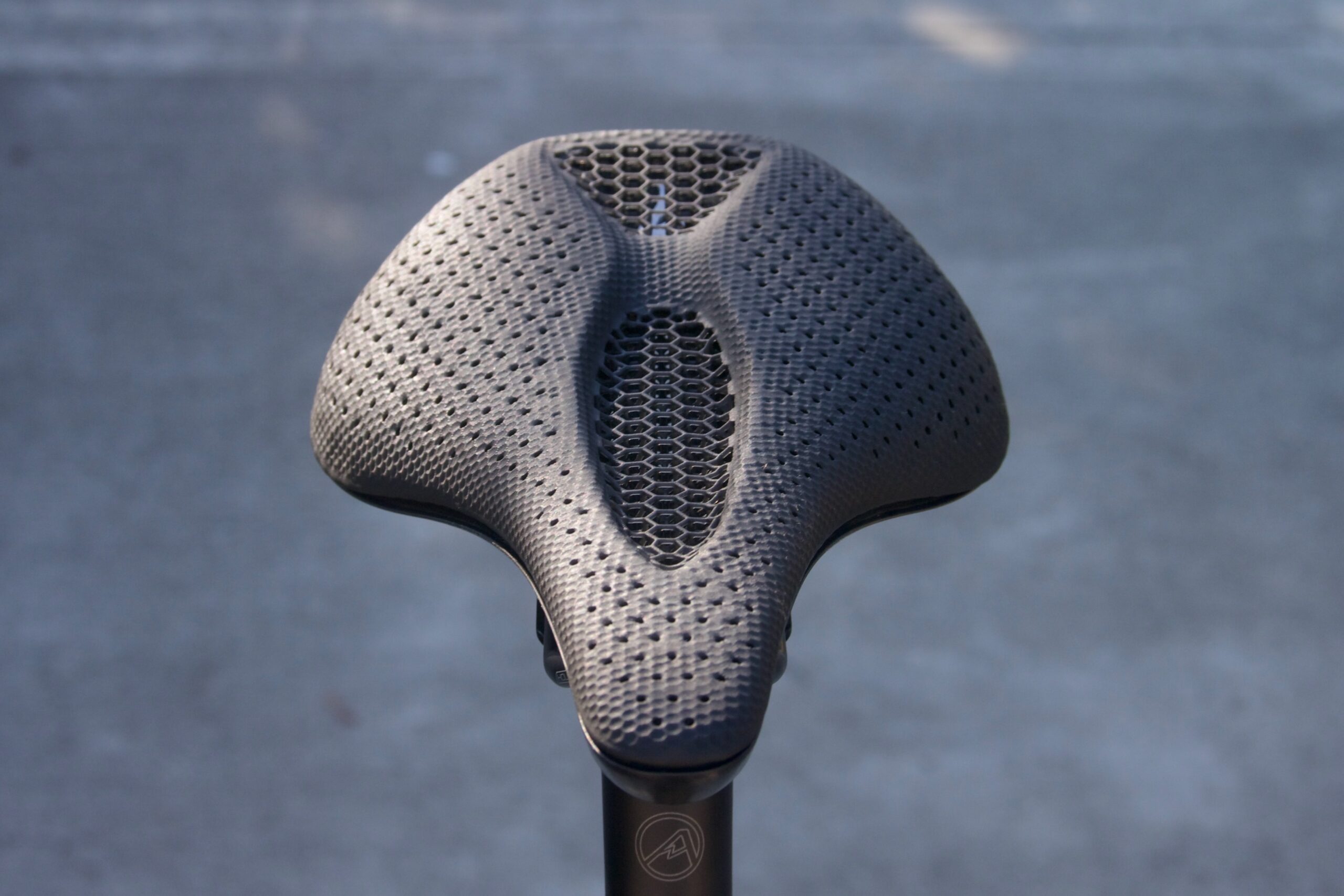 The Specialized Power Pro with Mirror road bike saddle mounted on a test bike