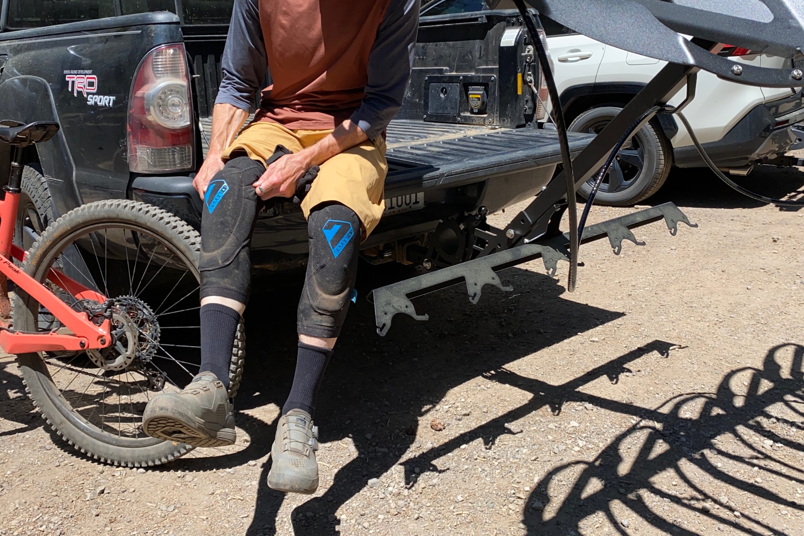 Wearing mountain bike shorts with knee pads