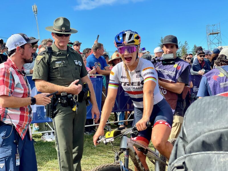 Pro Bike Check Evie Richards Trek SuperCaliber happy