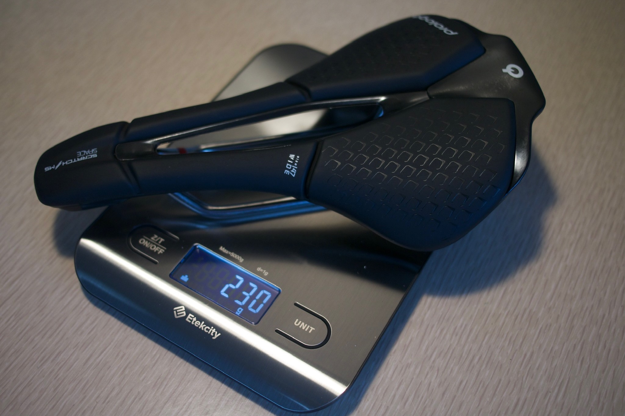 Weighing the Prologo Scratch M5 Space road bike saddle