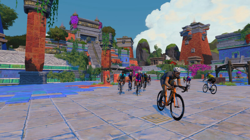 Zwift Southern Coastal Causeway Expansion towers