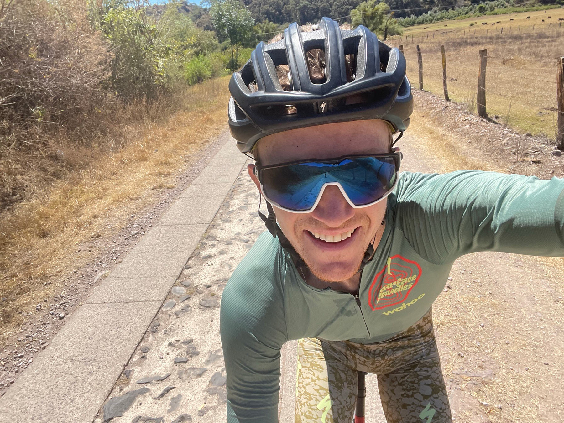ian boswell selfie while riding gravel bikes
