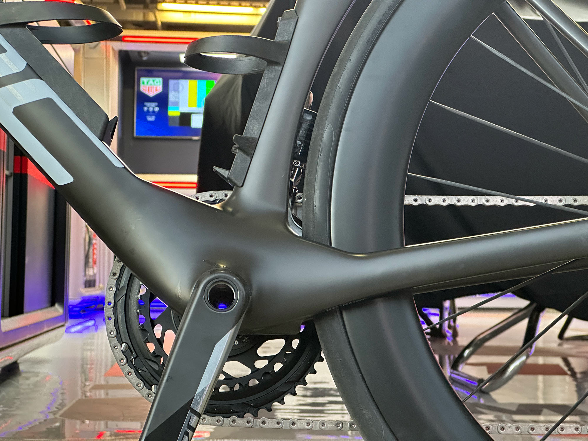 closeup frame and cockpit details of bmc teammachine r road bike