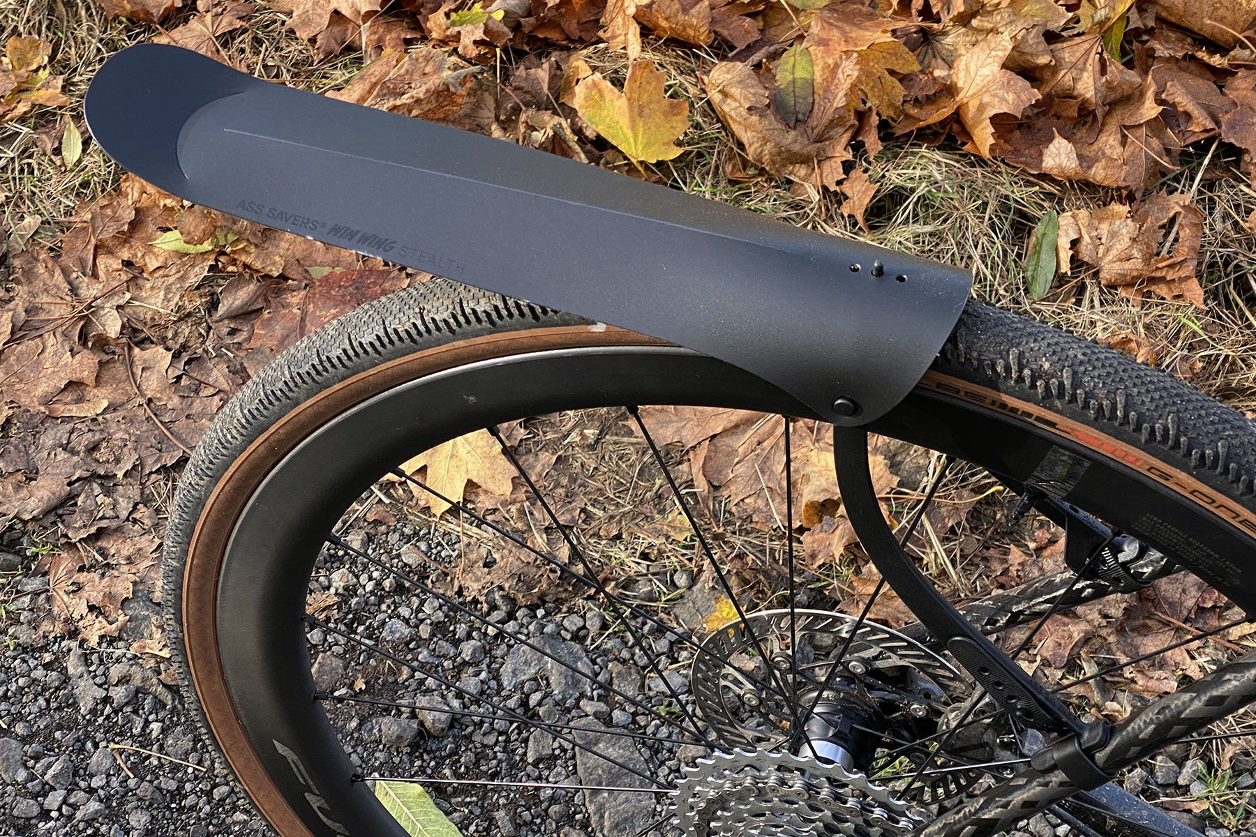 Ass Savers Win Wing 2 updated and improved strap-on gravel bike fender, up close