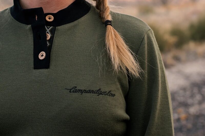 Camp and Go Slow Henley Merino riding shirt logo