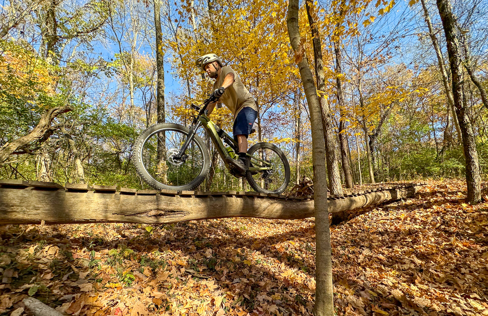 Riding REI Co-op eMTB on skinny