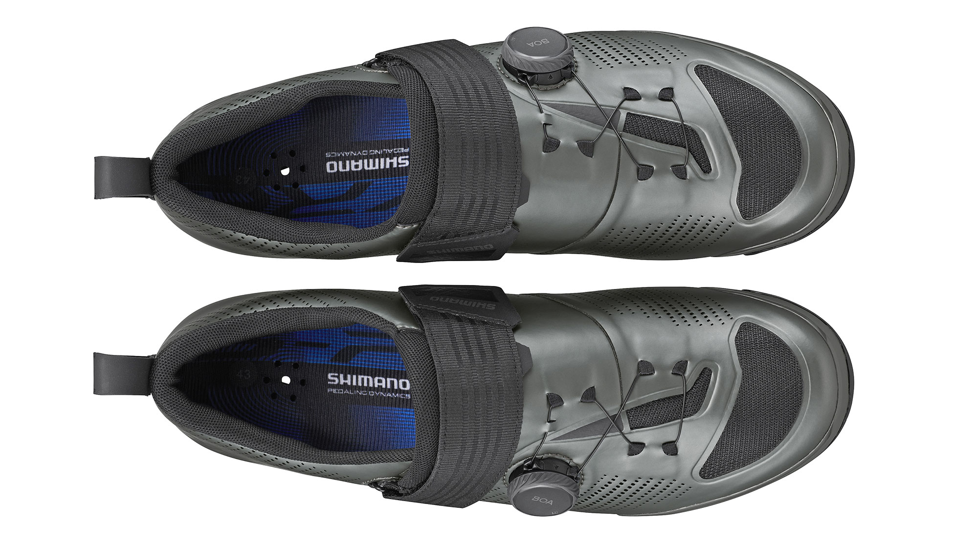 All-new Shimano S-Phyre TR9 triathlon shoes, gray pair top