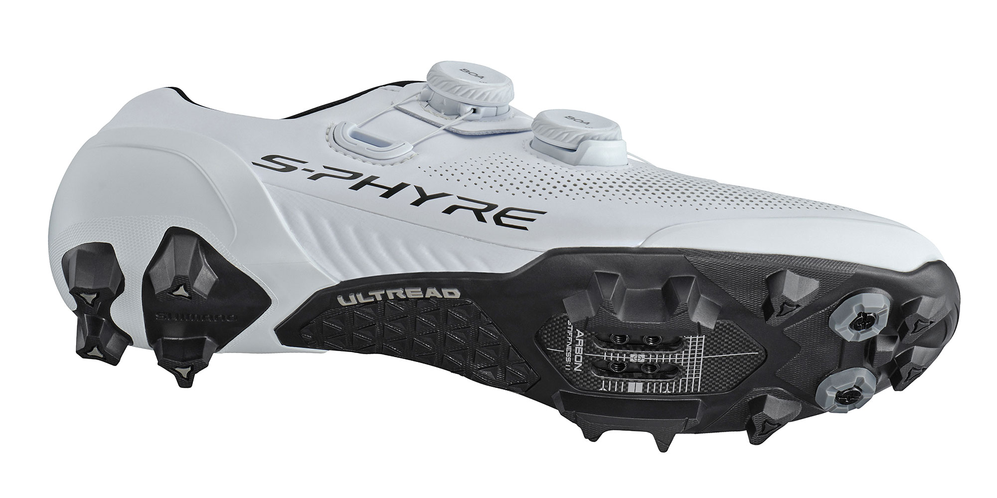 Shimano S-Phyre XC9, updated XC903 cross-country mountain bike & cyclocross shoes, white with carbon sole detail