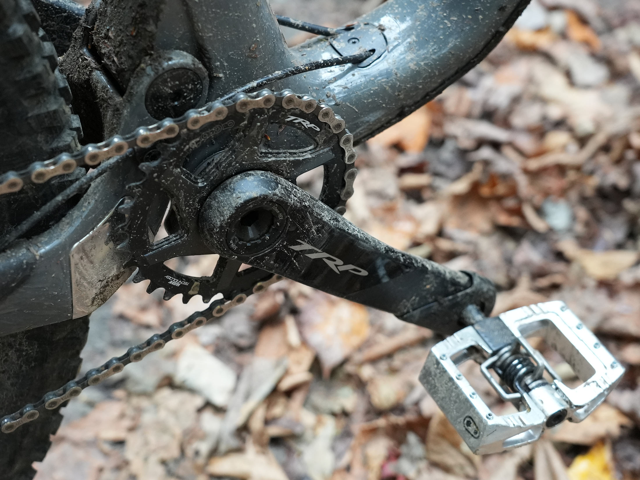 TRP EVO 12 MTB group closeup details of crankset