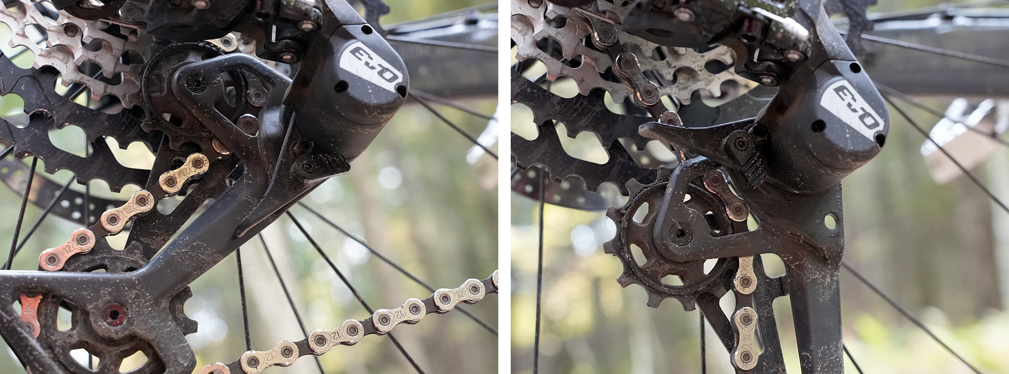 TRP EVO 12 MTB group closeup details of rear derailleur