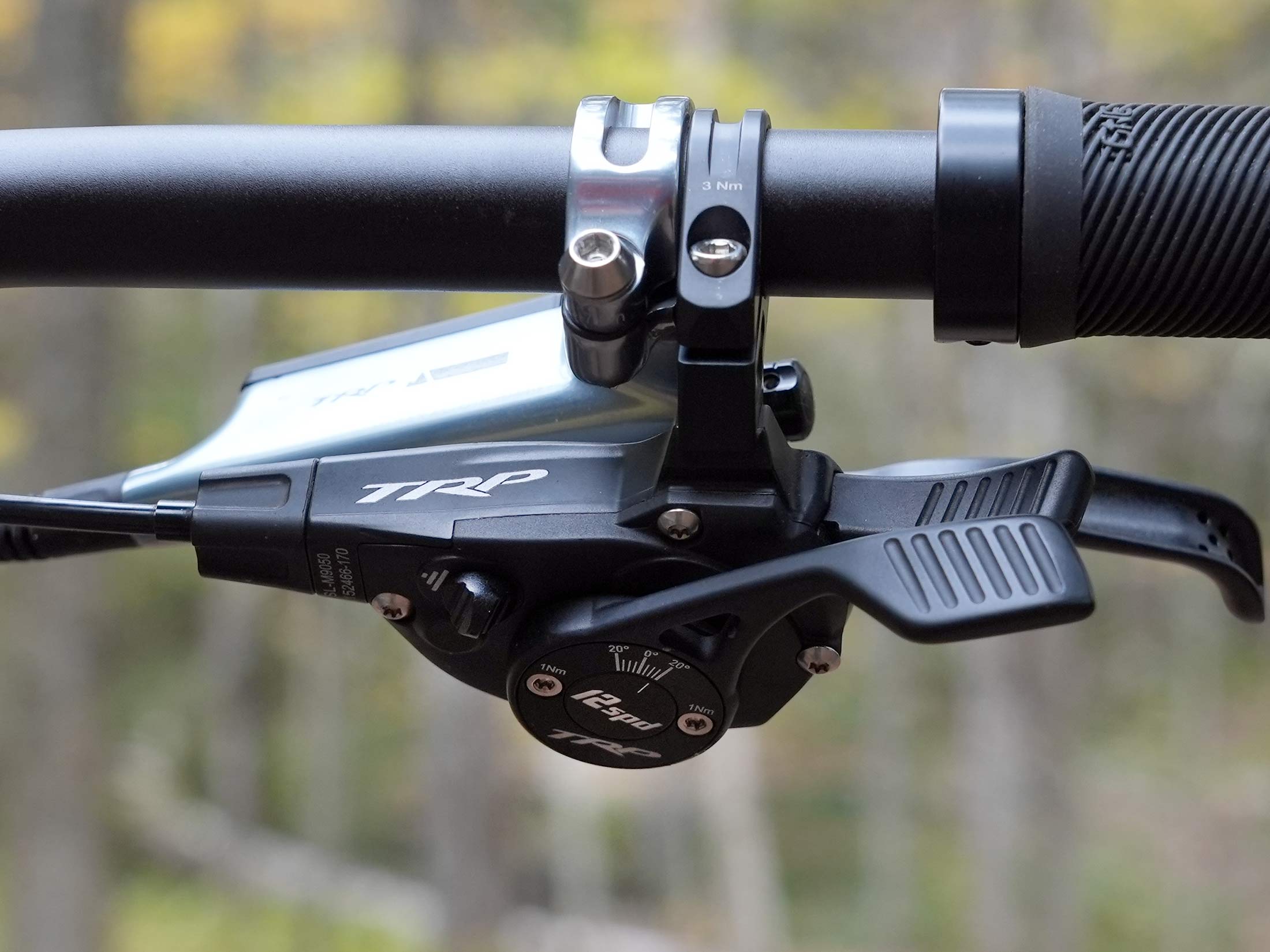 TRP EVO 12 MTB group closeup details of shifter pod