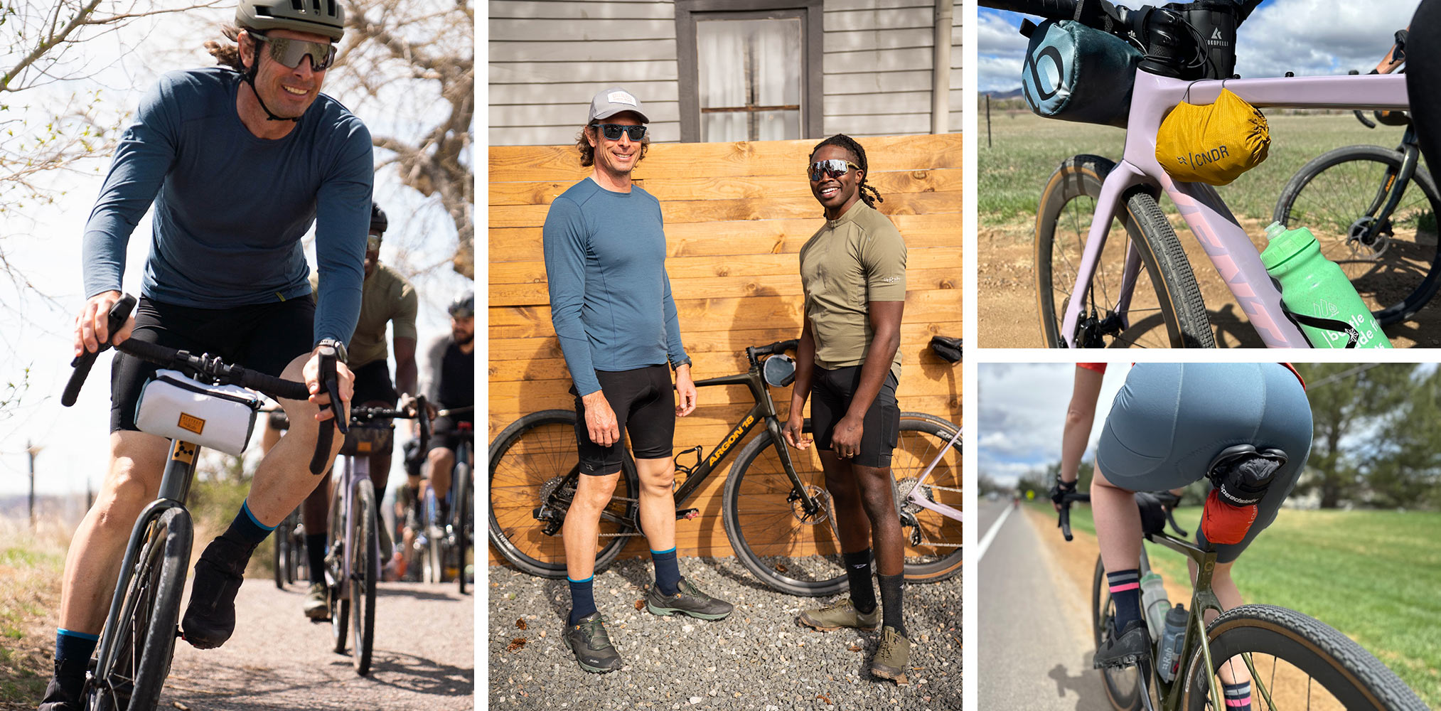 rab cinder gravel cycling kits and jacket shown on riders and the bike