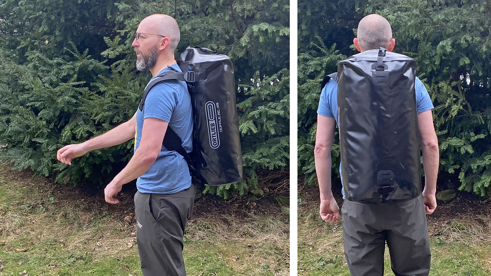 Ortlieb Duffle RC 49L Review: waterproof backpack dufflebag, on my back