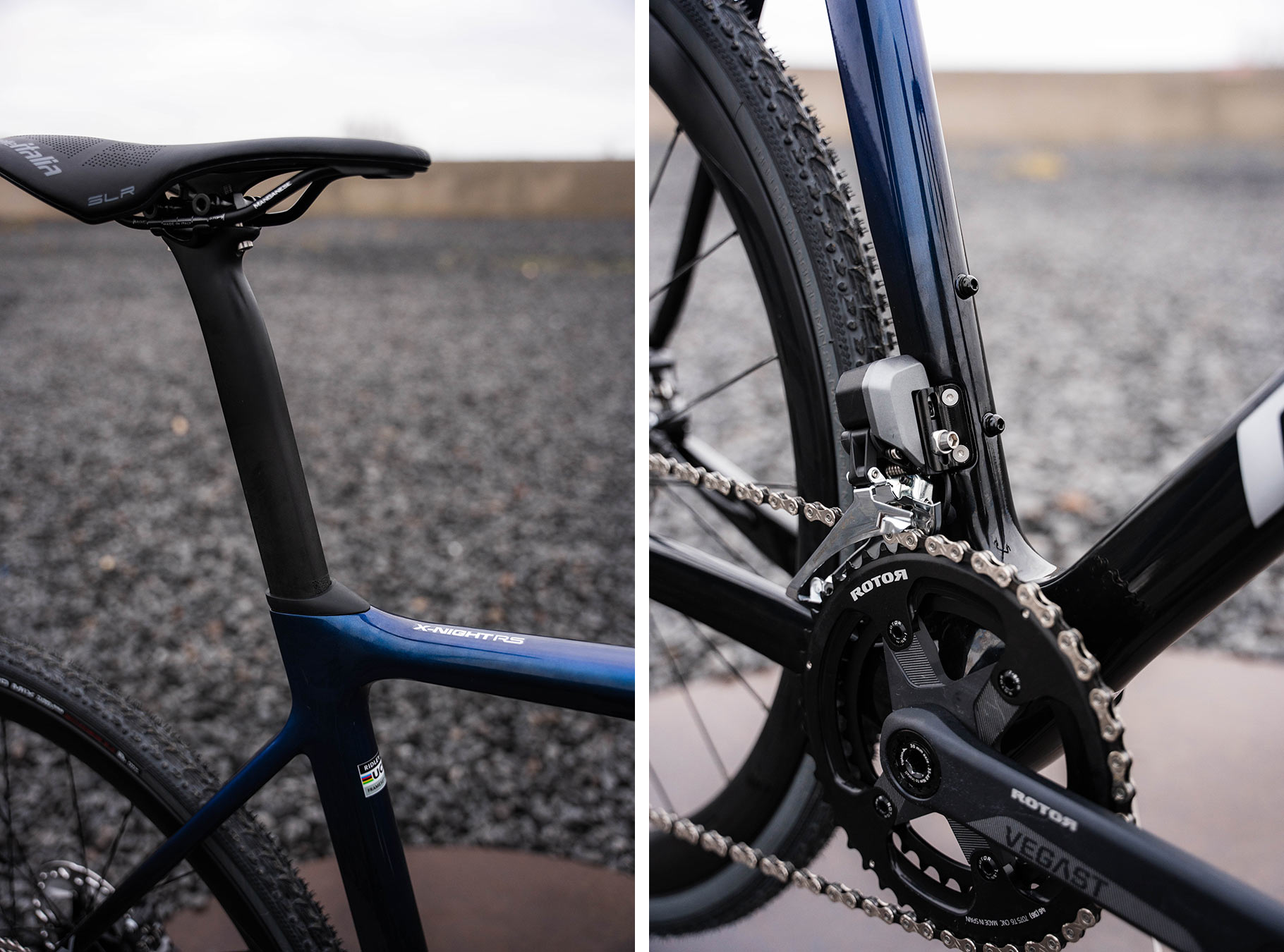 frame details closeup on 2024 ridley x-night rs cyclocross race bike
