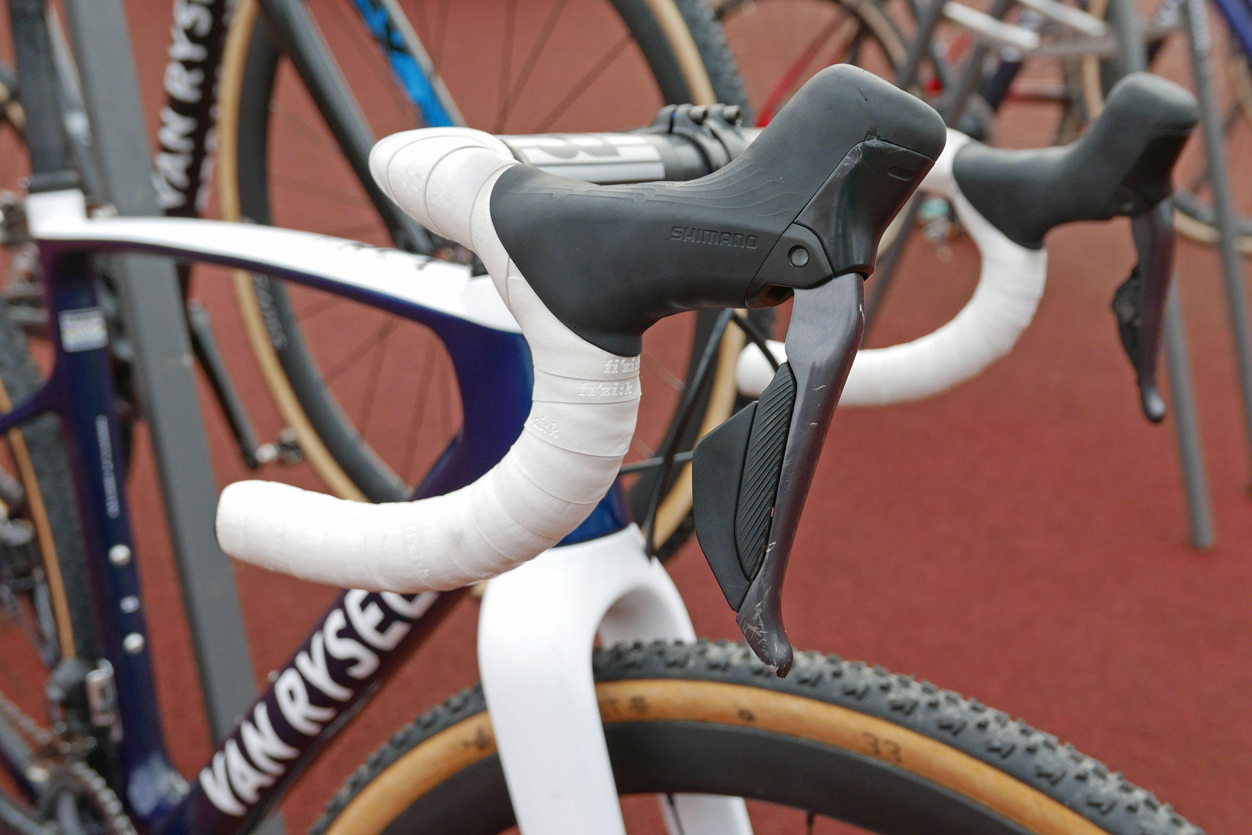 Pro Bike Check: Van Rysel RCX Pro cyclocross bike of Aubin Sparfel at 2024 CX Worlds, photo by Cory Benson, Dura-Ace Di2 levers