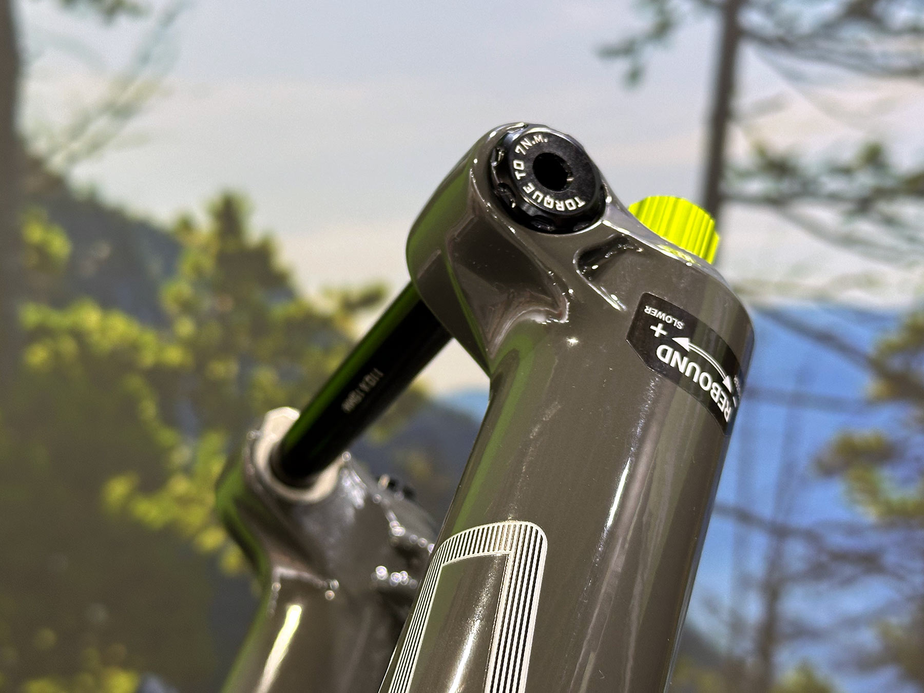closeup on dropouts of 2024 dvo diamond trail enduro mountain bike suspension fork