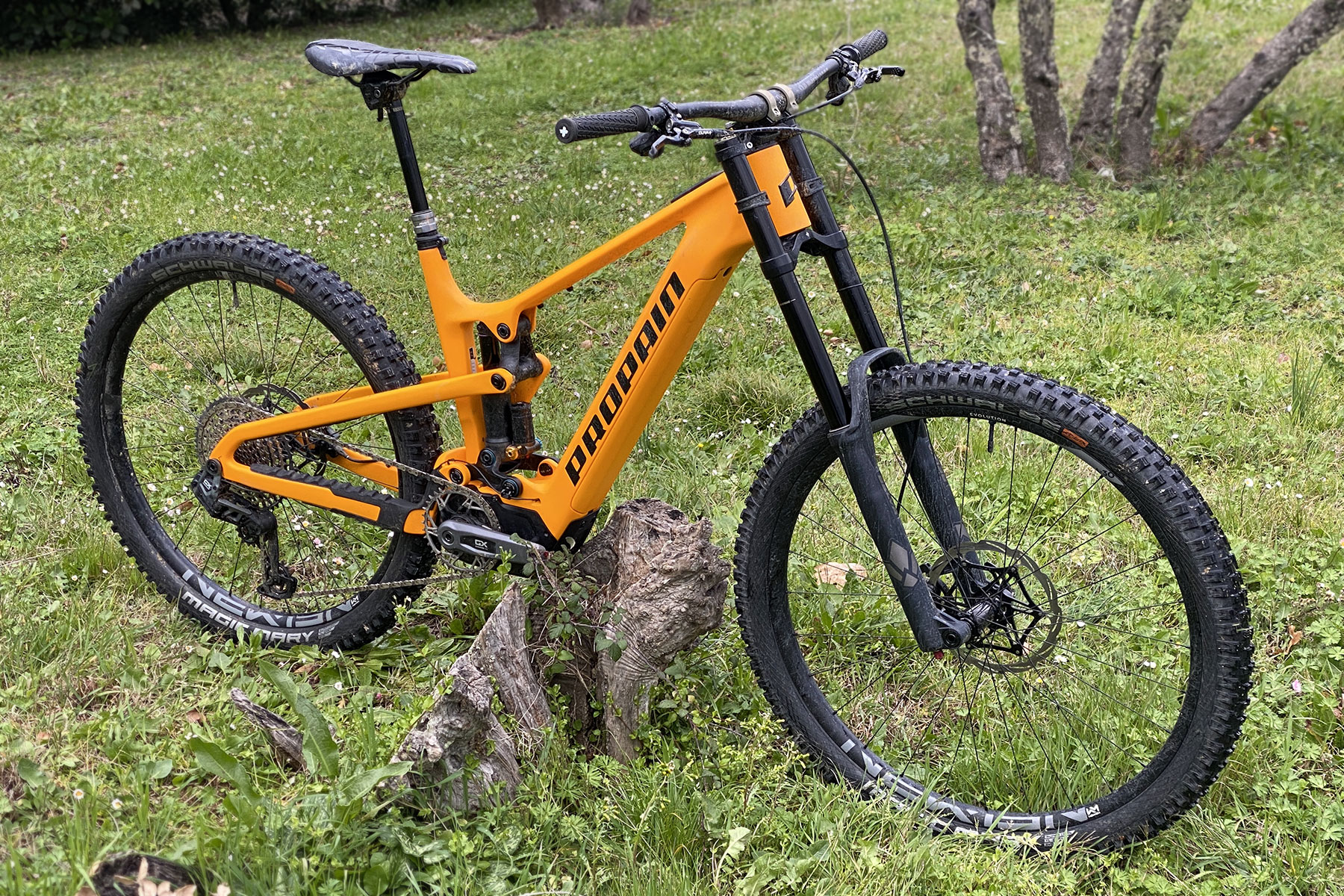 2024 Formula Belva lightweight double-crown enduro mountain bike fork, 170mm or 180mm of supple freeride MTB travel, complete on a Propain eMTB