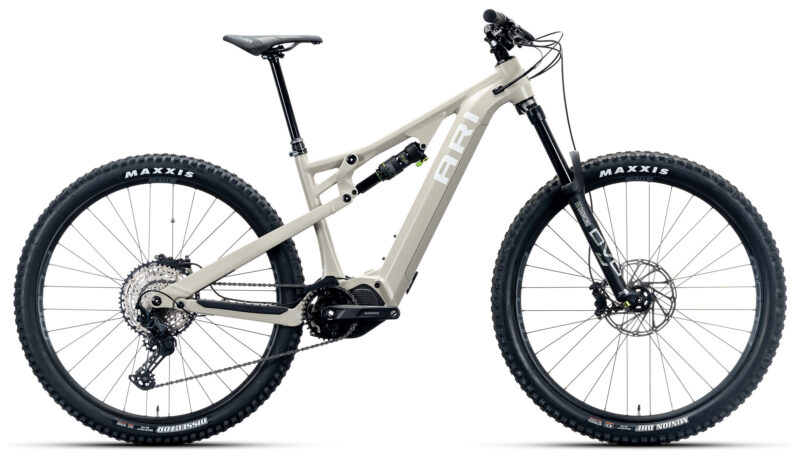 2024 ari wire peak elite eMTB shown in tan gray color