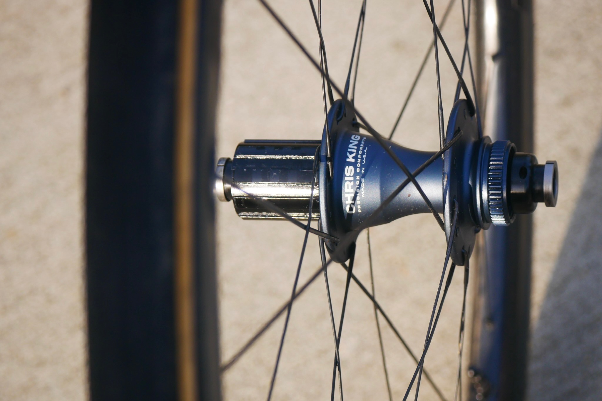 A closer look at the rear hub and freehub body in the Chris King ARD44 road bike wheels