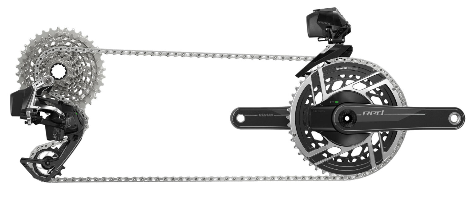 new sram red axs complete road bike group shown together.